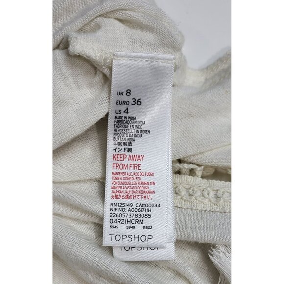 Topshop White Black Tassel Hem Top With Embroidery Design Size 4 - Picture 8 of 10